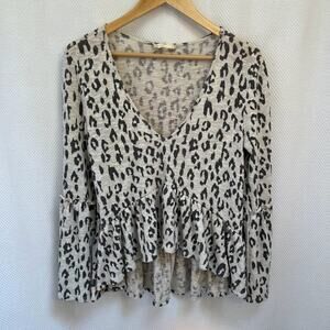 Altar'd State Blouse Flowy Ruffles Cheetah Print Women's size SMALL